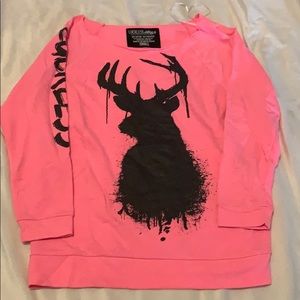 Off the shoulder long sleeve deer head shirt